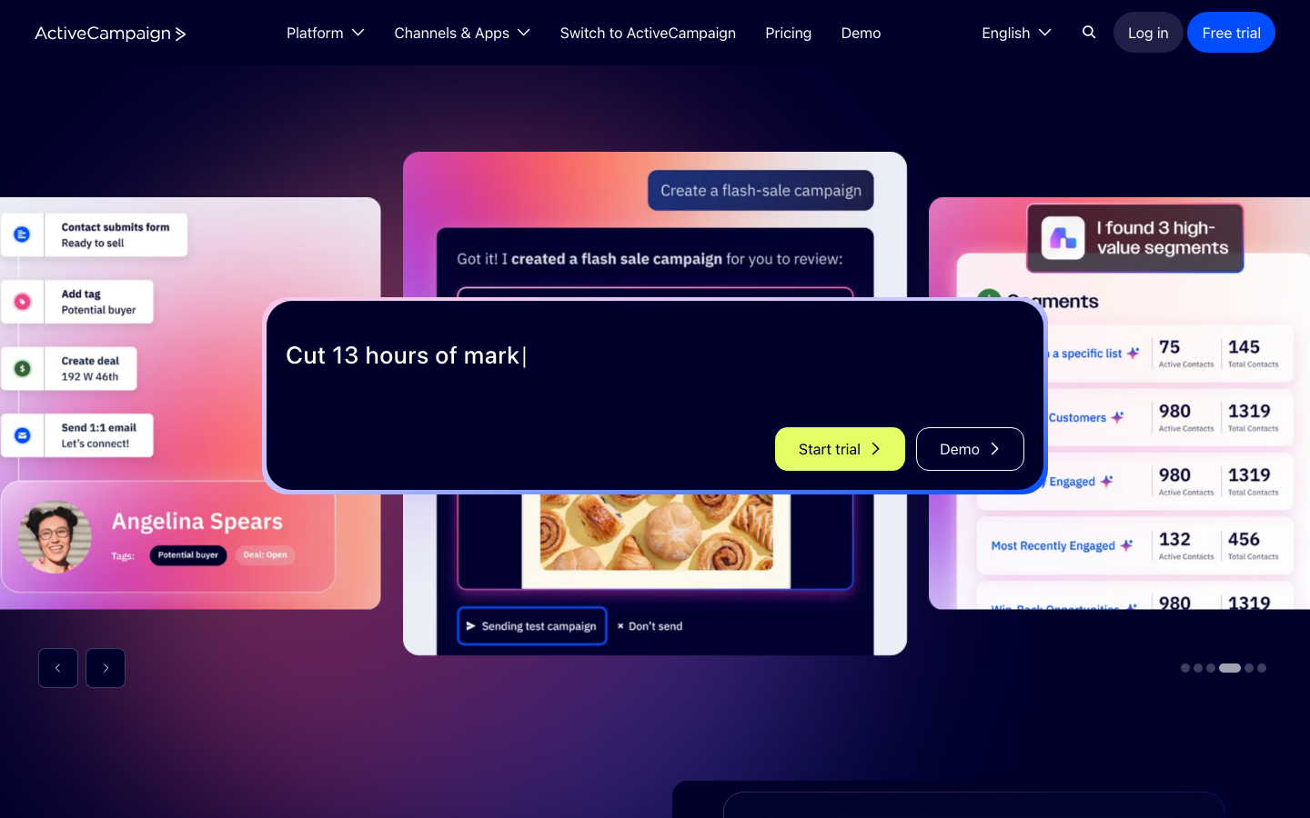 액티브캠페인 CRM 제품 인터페이스