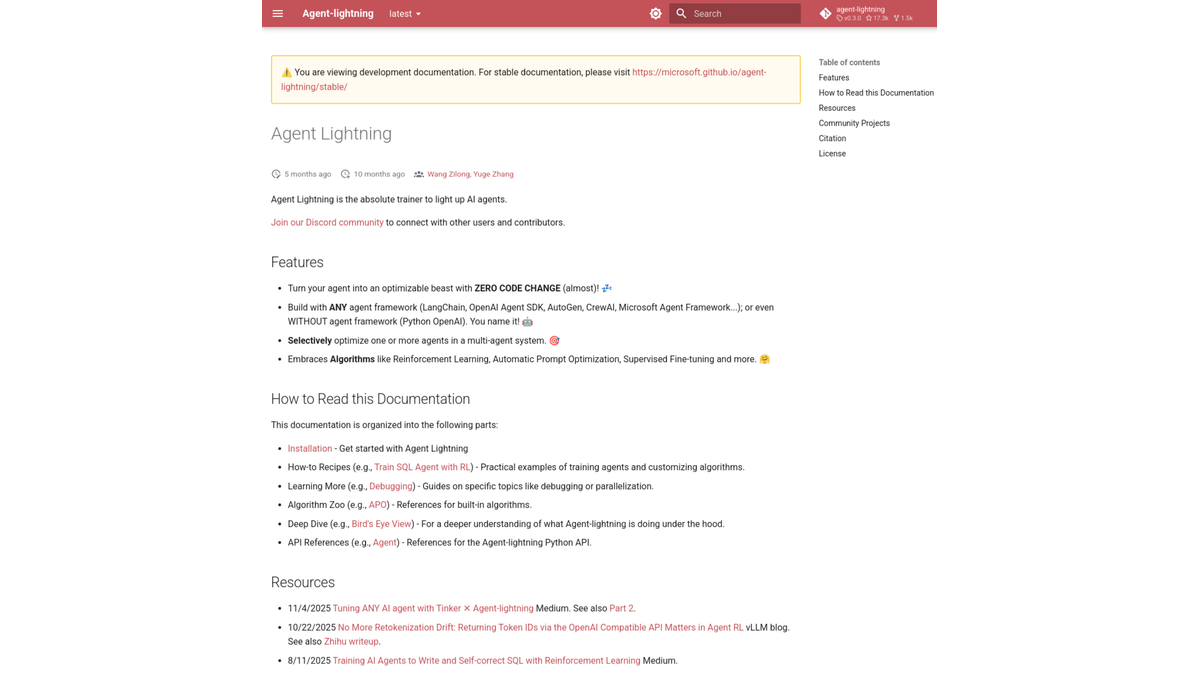 Agent Lightning 产品界面