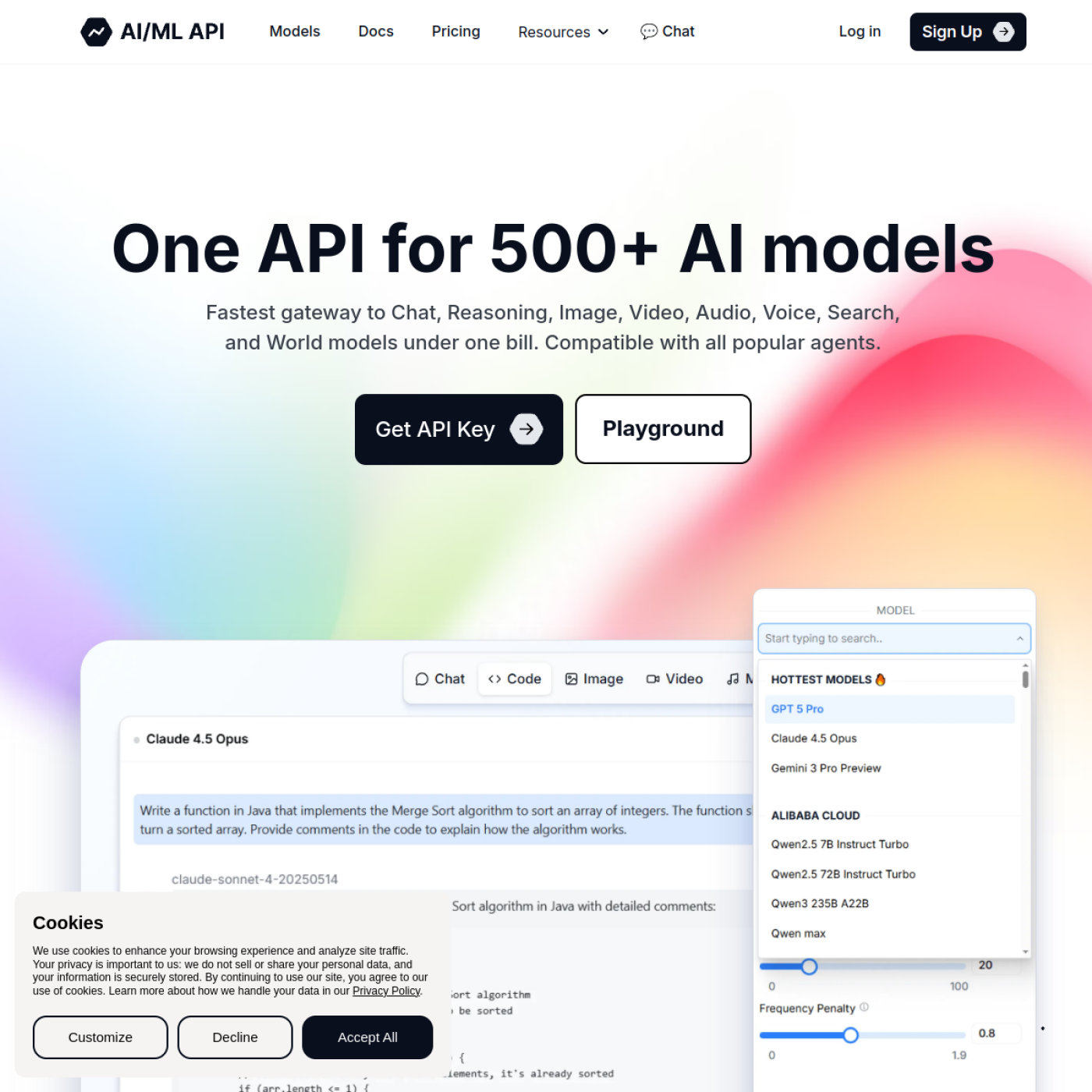 AI/ML API Product Interface