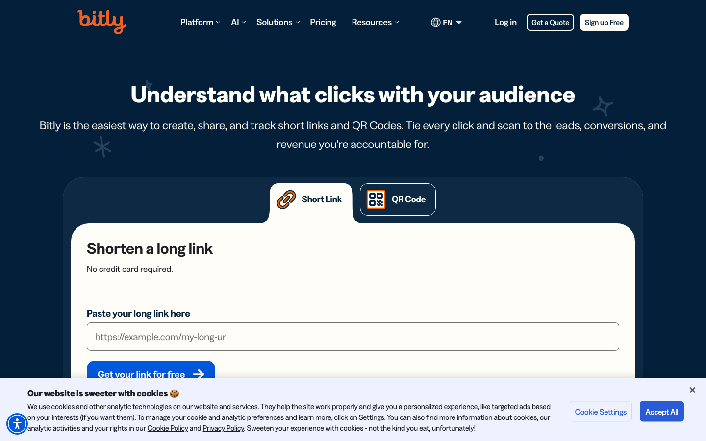 bitly उत्पाद इंटरफेस