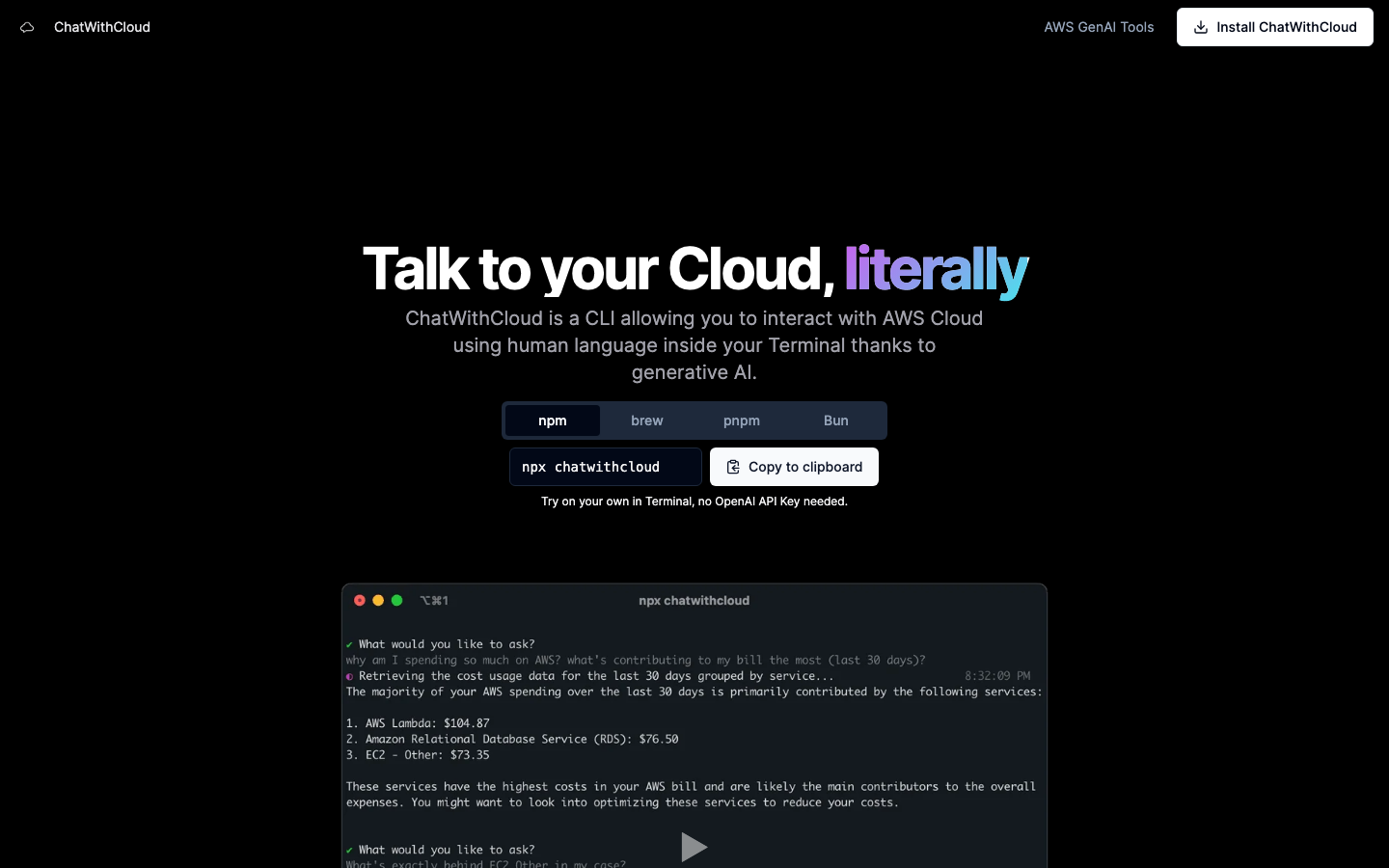 ChatWithCloud Produktoberfläche