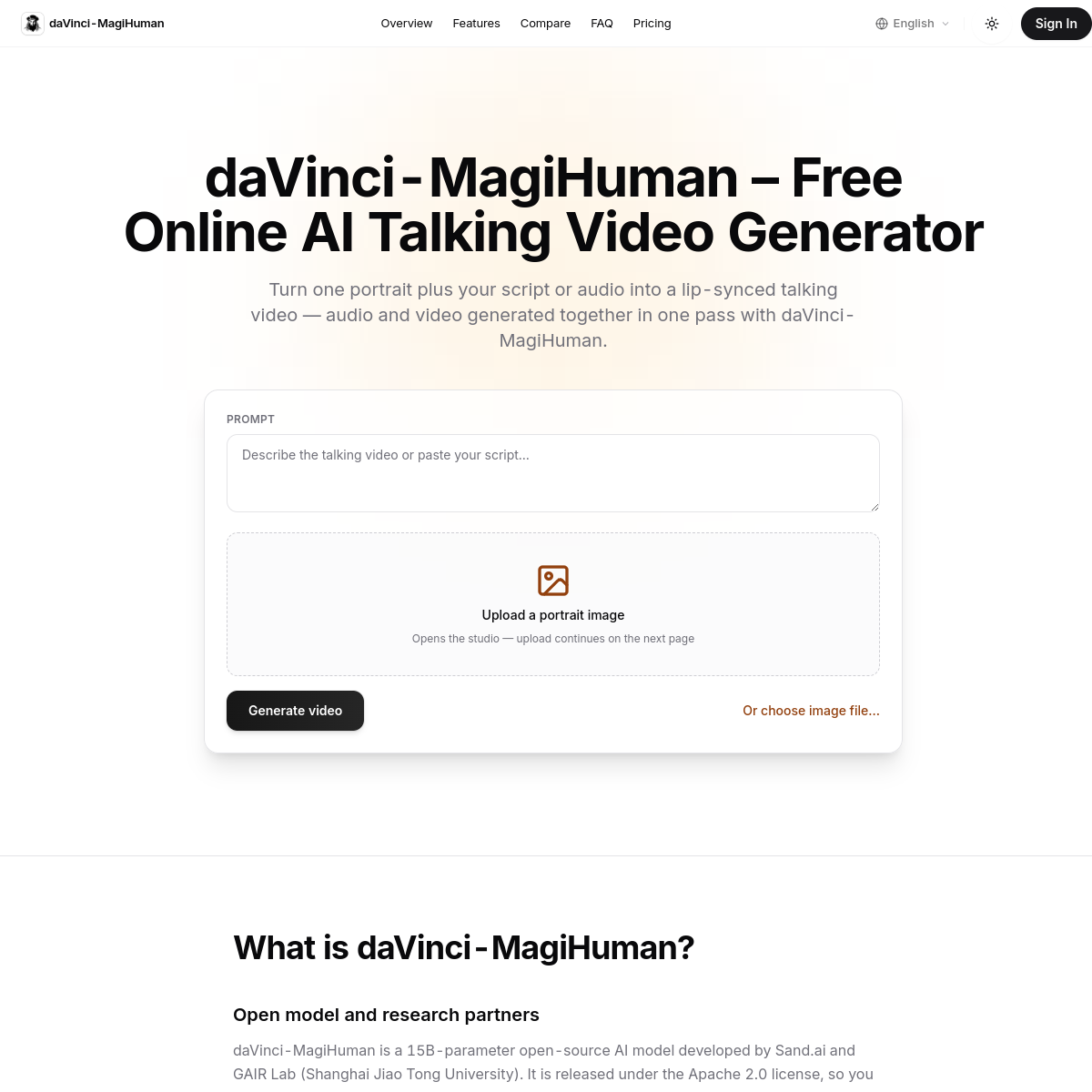 Davinci Magihuman Produktoberfläche