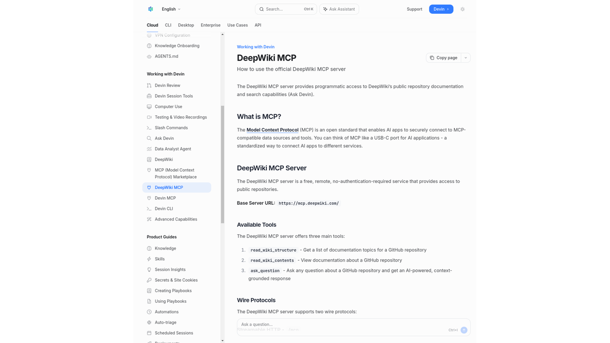 DeepWiki MCP 产品界面