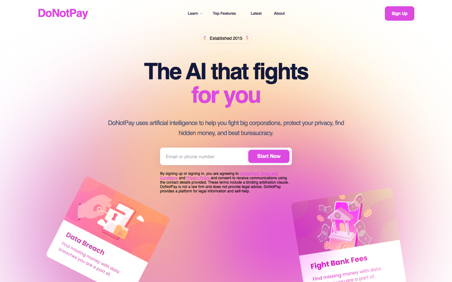 DoNotPay 产品界面