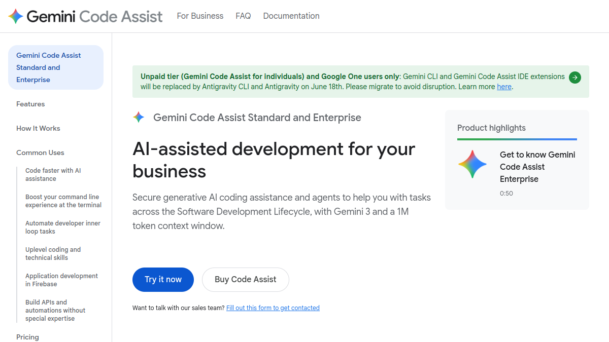 Gemini Code Assist 产品界面