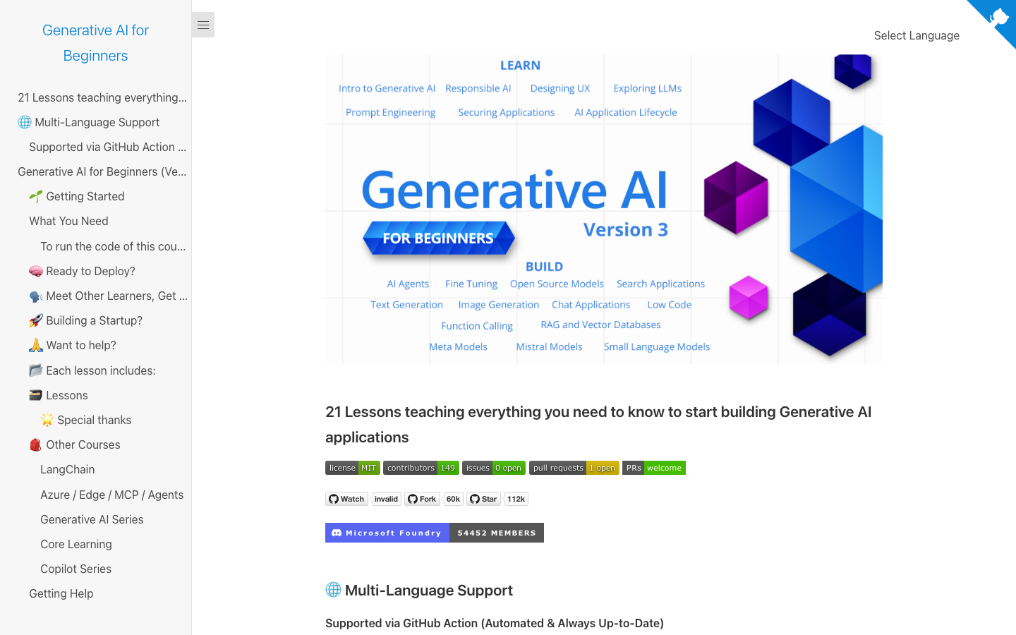 Generative AI for Beginners 产品界面