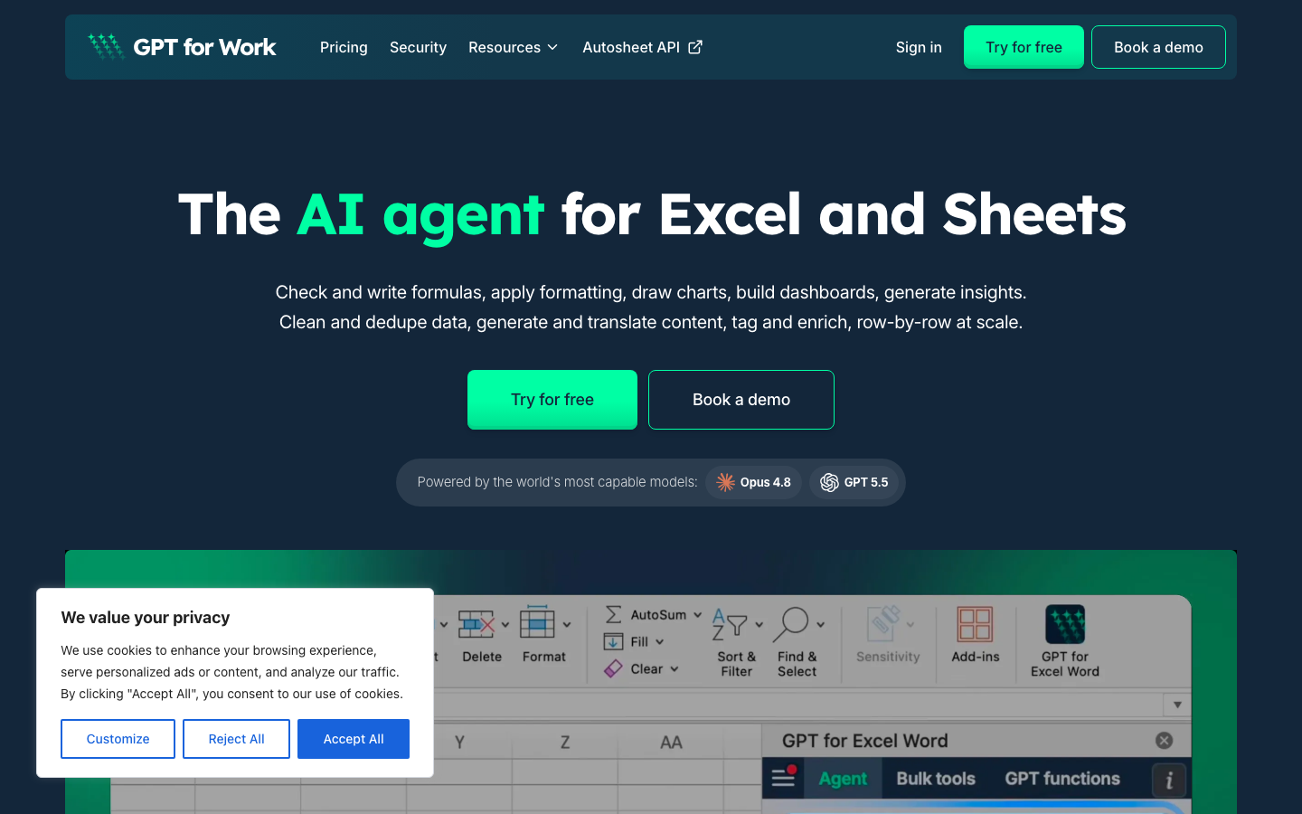 GPT for Sheets™ and Docs™ 产品界面