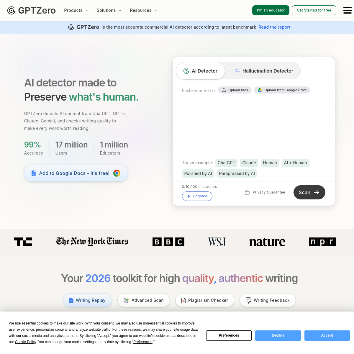 GPTZéro Interface du produit