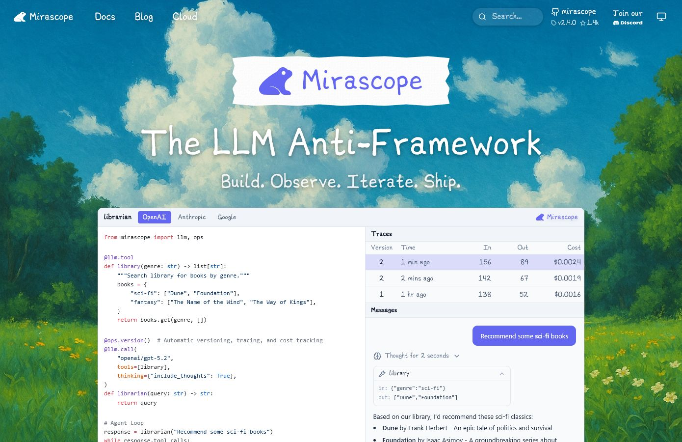 Mirascope 产品界面