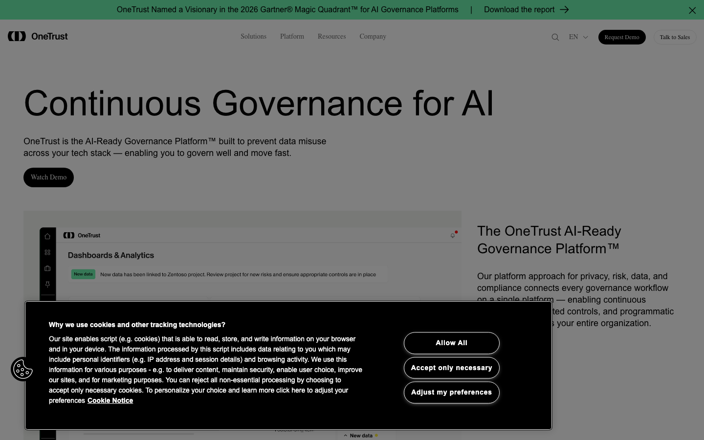 OneTrust AI 产品界面
