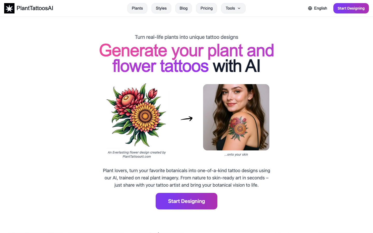 PlantTattoosAI 产品界面