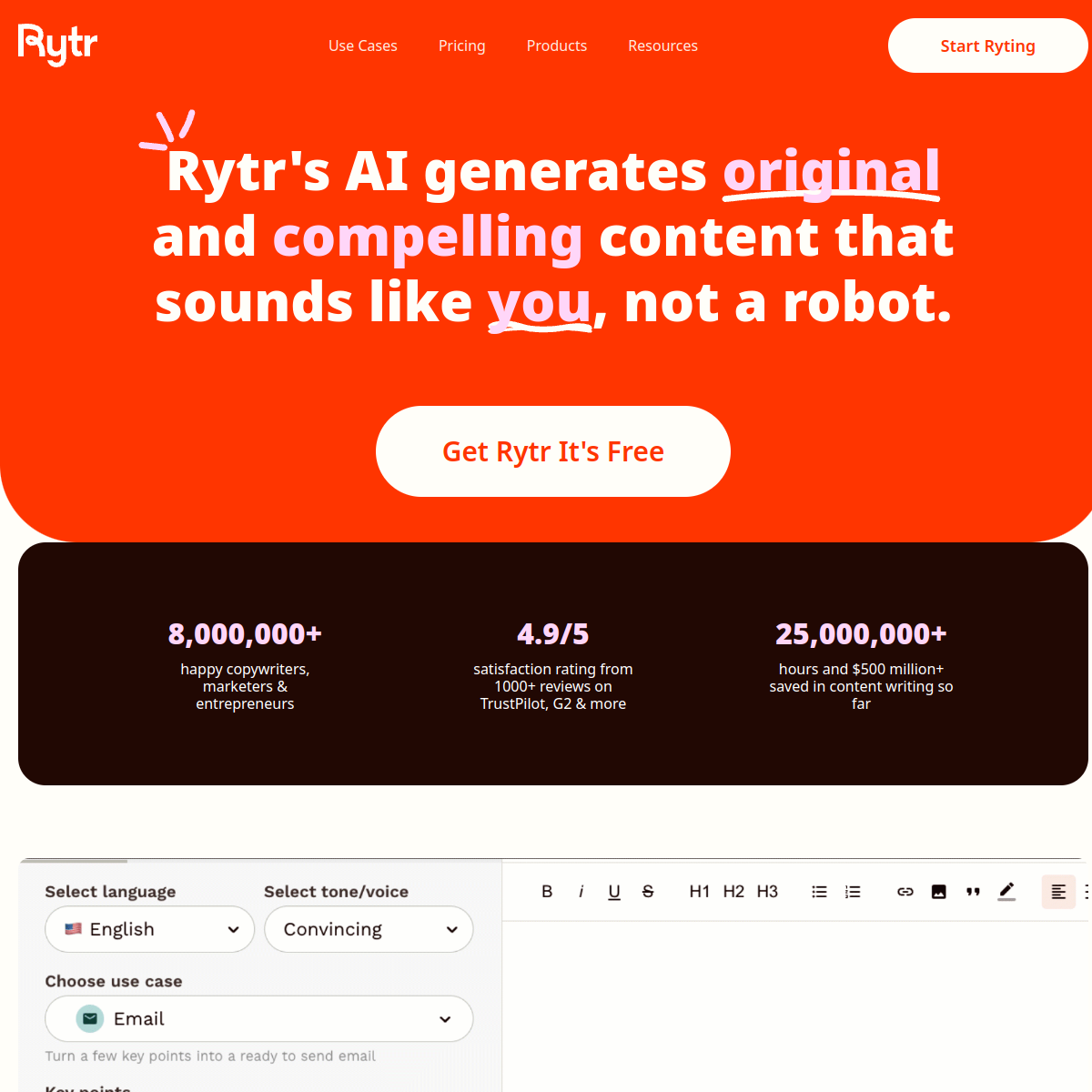 Rytr 产品界面