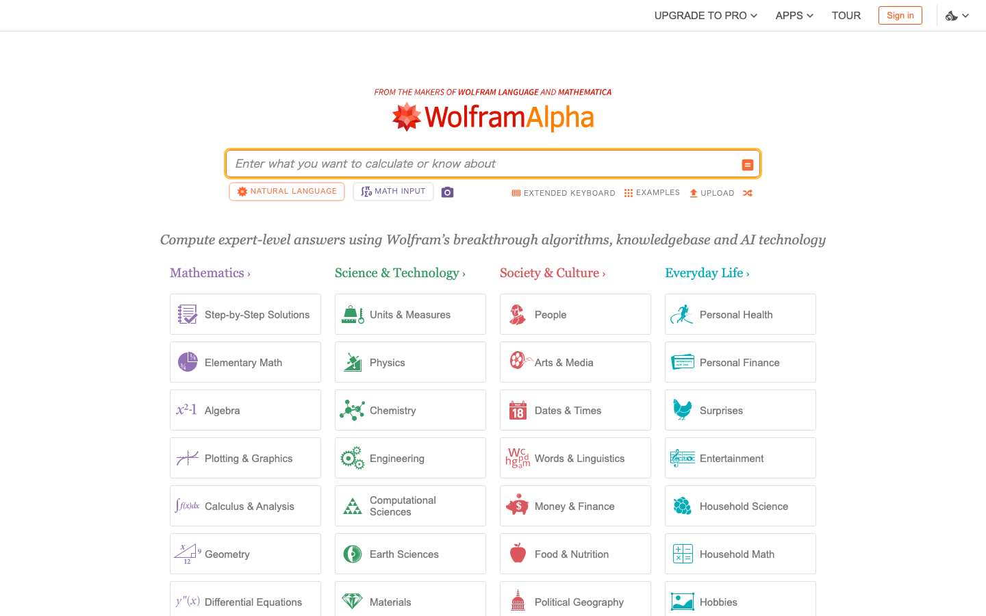 Wolfram Alpha 产品界面
