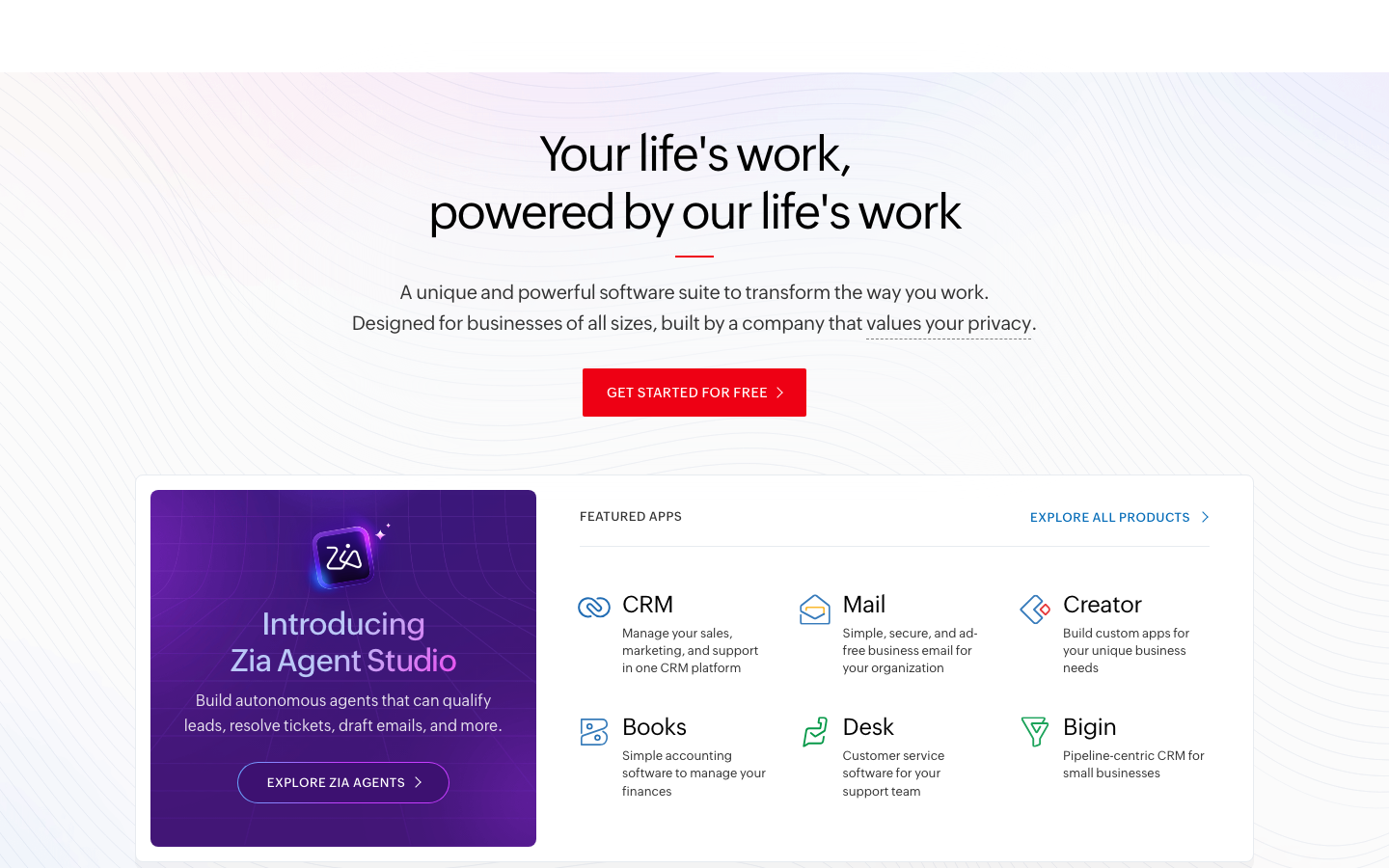 Zoho CRM 产品界面